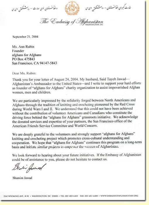Letter from the Afghan Embassy